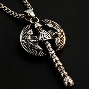 Collier Pendentif Hache de Combat Double Aigle Viking pour Hommes, en Acier Titane, avec Valknut Nordique, Style Punk Rock Motard, Talisman Hache de Guerre, Accessoires Vestimentaires - Product Image 6
