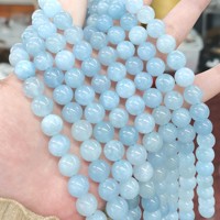 Manik-manik Batu Giok Aquamarine Biru Muda Laris Manis, Bulat, Longgar, untuk Pembuatan Perhiasan 6mm 8mm