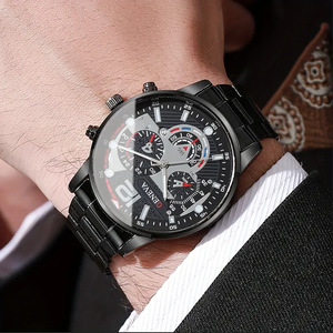 Fashion Casual Male Quartz <b>Watch</b> <b>Black</b> Gold Dial Waterproof Stainless Steel Wrist <b>Watch</b> - Product Image 6