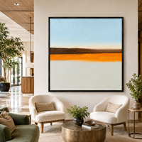 Peinture à l'huile abstraite minimaliste Horizon, blocs de couleur orange et bleu, art mural sur toile pour la décoration intérieure d'hôtels, de salons et de bureaux