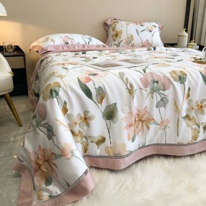 Trọng Lượng Nhẹ Bộ Đồ Giường 100% Trắng Lyocell Sợi Nhà Dệt May Áo Phong Cách In Sang Trọng Mùa Hè Quilt Set - Product Image 4