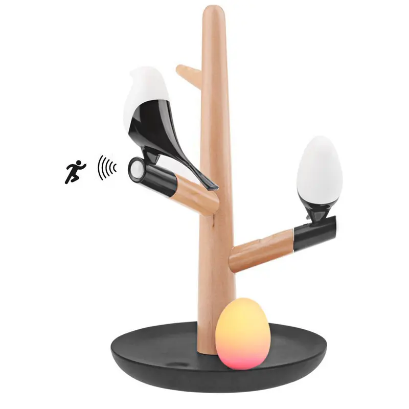 Amazon Tiktok Trending Creative Cartoon Bird Light Bird Egg Light l Natural Wood Children'S Bedroom LED Induction Night Light