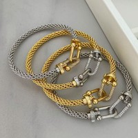 Оптовые популярные новые браслеты витого дизайна с переплетающимися U-образными звеньями из латуни с позолотой 18 карат и кристаллами-стразами