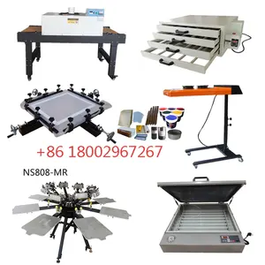 Đầy đủ bộ dụng cụ Carousel 8 màu 8 trạm Áo thun lụa Màn hình máy in với Micro đăng ký băng tải máy sấy đơn vị tiếp xúc