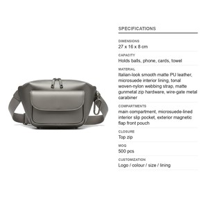 Sac banane de tennis en PU italien structuré avec mousqueton, style italien, logo personnalisé, vente en gros - Product Image 6