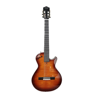 Gitar Klasik Elektrik Senyap Baru, Kayu Solid, Senar Nilon, Veneer Motif Garis Harimau, Finishing Gloss pada Bodi