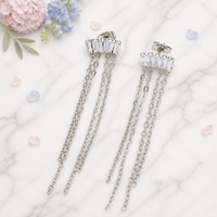 Boucles d'oreilles pendantes en acier inoxydable plaqué or avec pompon, longue chaîne et breloque boule de cristal, hypoallergéniques, bijoux élégants pour soirée