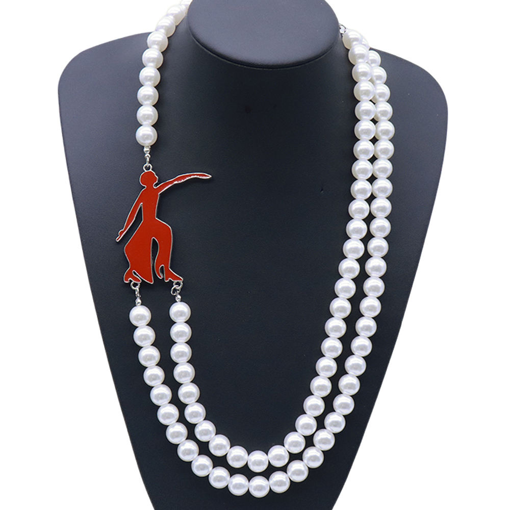 Promotional Wholesale Delta Sigma Theta Symbol Red Fortitude Lady Charm  Decorated Greek DST Sorority Lady Jewelry Pearl Necklace