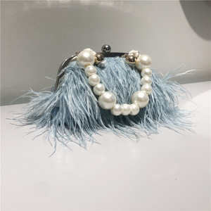 Hot selling Fluffy Feather Clutch Bag With <b>Frame</b> Closure Stylish Evening Party Handbag Wholesale Luxury Party Evening Bag - Product Image 2