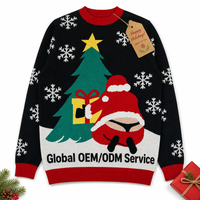 Pull de Noël humoristique du Père Noël noir imprimé numérique 3D, pull festif en maille, vêtement confortable pour les fêtes, OEM