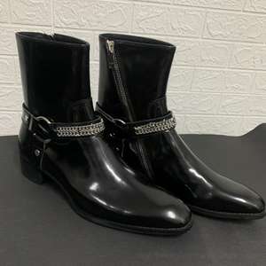 รองเท้าบูทหัวแหลมโซ่หนังไข่มุกสำหรับผู้ชาย, รองเท้าบูทเชลซี - Product Image 6