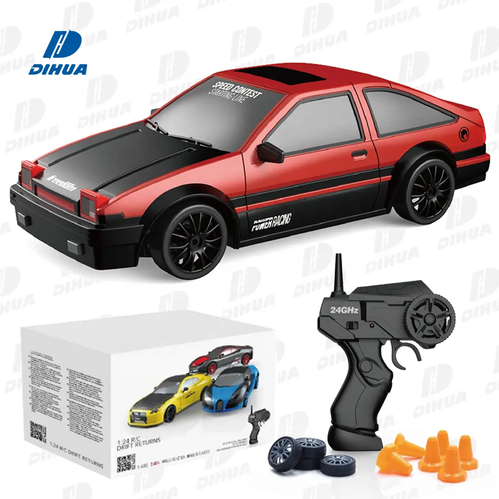 2.4ghz 1:24 RC Car Drift 4WD Remote Control Drift Racing Car with Light 15km/h Race Car with Replaceable Tires and Obstacles
