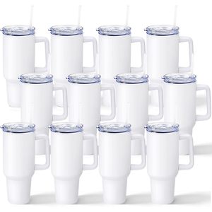 Gobelets isothermes en acier inoxydable de 40 oz avec poignée, flacons sous vide isolés, isolation thermique de 6 à 12 heures, tasse de voyage blanche pour le bureau, écologique - Product Image 1