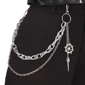 Cadena de cintura gótica de aleación de zinc con doble anillo, colgante de cabeza de pájaro y rueda de barco, accesorio de moda Hip Hop para Halloween - Product Image 2