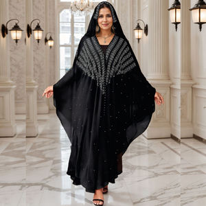 Elegante luxe Eid/bruiloft bescheiden islamitische moslim gewaad jurk alleen plus size parelversierde abaya lange jurk V-hals dames - Product Image 1