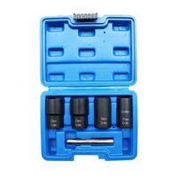 THINKWORK Jeu de douilles torsadées extracteurs de boulons de roue en acier au chrome-vanadium pour réparation automobile, 5 pièces, entraînement 1/2, 17mm 19mm