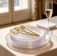 Assiettes jetables modernes en plastique transparent martelé avec bord doré, légères, pour camping et mariage (vente en gros)