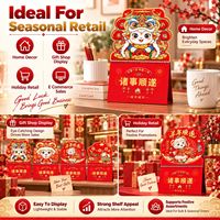 Calendrier de bureau du Nouvel An chinois 2027, motif Chèvre, rouge et or, découpé, reliure spirale, pour la vente au détail et en gros saisonnière