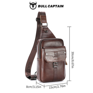 กระเป๋าหนังแท้ BULLCAPTAIN100% แบบสะพายข้าง OEM สกรีนโลโก้ได้ กระเป๋าคาดอกผู้ชายลำลอง สะพายไหล่ มีช่องเสียบหูฟัง - Product Image 4