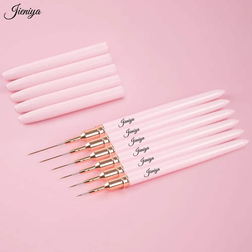 Jieniya - Pincel profissional para nail art, pincel de nylon/kolinsky para cabelo, cabo de metal rosa, delineador de gel UV, ideal para listrados