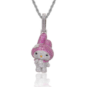 BES <span class=keywords><strong>Hip</strong></span> <span class=keywords><strong>hop</strong></span> Melody tendencia diamante lindo conejo personaje <span class=keywords><strong>de</strong></span> dibujos animados collar personalidad a juego pareja joyería - Product Image 1