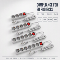 Multiprise EU Schuko 3, 4, 5 ou 6 prises avec interrupteur, câble d'extension avec mise à la terre pour la maison, le bureau, OEM