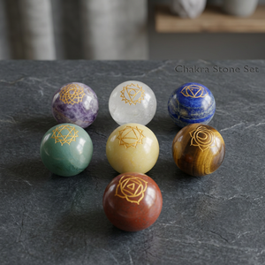 Engraved Chakra Symbol <b>Crystal</b> <b>Ball</b> Set Polished Gemstone <b>Balls</b> for Reiki Home Decoration Circle Shape - Product Image 2