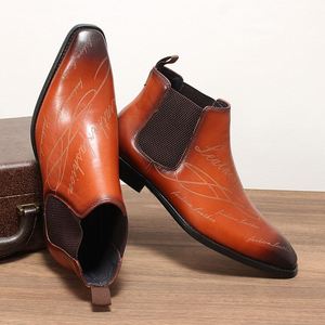 New Men's Winter Ankle Chelsea Leather Boots Top-grade Cowhide Pointed Toe Fashionable Waterproof Anti-slip Shoes - Product Image 3