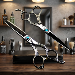 Ensemble de ciseaux de coiffure professionnels Fancy OPTITECH pour droitiers, manche long, cristal bleu, 6,0 pouces, acier inoxydable 440c - Product Image 5