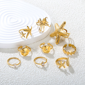 แหวนเปิดรูปเปลือกหอยปลาดาวธีมมหาสมุทรสำหรับผู้หญิง ทำจากสแตนเลส เครื่องประดับแฟชั่นสำหรับงานปาร์ตี้ - Product Image 1