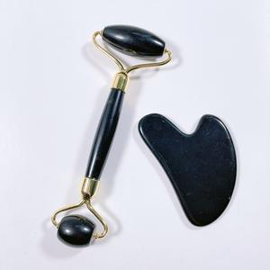 HY produk kustom kualitas tinggi Natural Body <span class=keywords><strong>Handheld</strong></span> Natural Black Obsidian <span class=keywords><strong>Roller</strong></span> Gua Sha Set Kit - Product Image 2