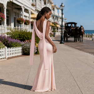 Hot Sale Random Mixing Elegant <b>One</b>-Shoulder Satin Maxi <b>Dress</b> With Asymmetric Side Slit Sheath Gown For Evening Wear - Product Image 4