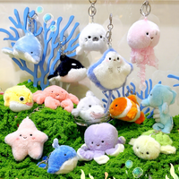 Pendentif en peluche super doux en coton PP de 10 cm, motif Famille Océan, animaux marins (Dauphin, Pieuvre), pour décompression, accessoire pour aquarium