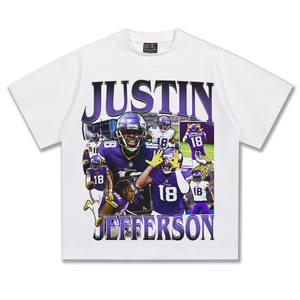 <span class=keywords><strong>Justin</strong></span> Jefferson 2025 весна/лето новая коллекция Ретро плотный принт регби повседневная трикотажная футболка с коротким рукавом 300 грамм свободная - Product Image 5