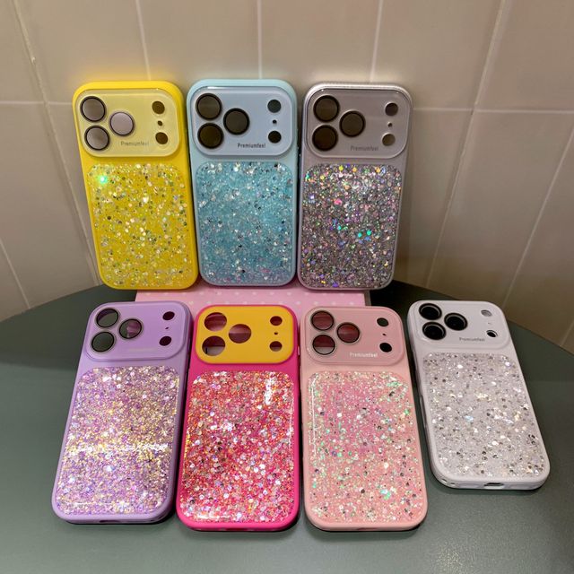 Instantly Change 17 Bling Glitter Phone Case For iPhone 17 16 15 14 Pro Max Large Window Lens Protection Shockproof Cover