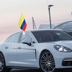 Bandera colombiana de alta calidad de 11x18 pulgadas, doble cara con logotipo de coche, banderín de ventana exterior y asta de bandera de coche - Product Image 1