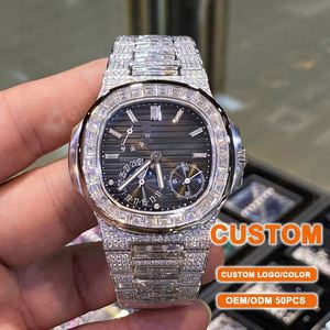 Montre-bracelet automatique mécanique de luxe en or, personnalisée, de haute qualité, avec diamants glacés et moissanite, pour la vente en gros - Product Image 1