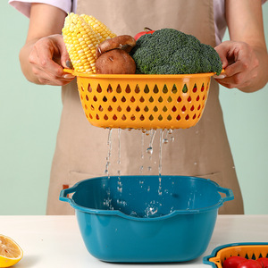 Plastic Double Layer Drain <b>Basket</b> Set 20cm Multi Functional Fruit Vegetable Washing Colander Kitchen Strainer - Product Image 4
