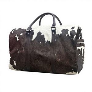 Sac de voyage en cuir véritable artisanal avec poils de vache, style western tendance, fermeture éclair, unisexe LHDB-0174 - Product Image 1