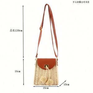 Bolso de Hombro Mini Vintage para Mujer, Estilo Casual para la Playa o Vacaciones, Tejido con Borlas y Decoración de Bola de Cuerda - Product Image 6