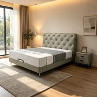 Lit moderne minimaliste et épuré, réglable, avec finition en pin métallique, revêtement en cuir véritable, écologique et confortable