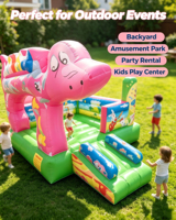 Structure gonflable rose Dauphin avec toboggan 3x4m pour enfants, idéale pour les fêtes d'anniversaire et les événements estivaux en extérieur