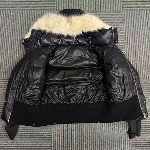 Veste en duvet d'oie noire pour femmes en gros avec <span class=keywords><strong>fourrure</strong></span>, manteau d'hiver pour femmes, rembourrage 750, pour moins 10 - Product Image 2