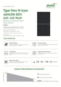 แผงโซลาร์เซลล์ Jinko Solar รุ่น JKM610N-66HL4M-BDV 610Wp แบบสองหน้า (Bifacial) กระจกสองชั้น สำหรับโรงไฟฟ้าพลังงานแสงอาทิตย์ - Product Image 6