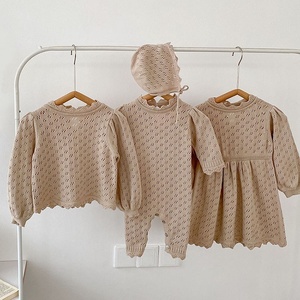 Nuevo Vestido de Princesa de Punto de Color Sólido para Niñas, Ropa de <span class=keywords><strong>Hermanas</strong></span> con Mangas Abullonadas para Primavera y Otoño - Product Image 3