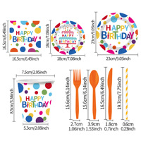 Ensemble de vaisselle jetable coloré à pois pour anniversaire, assiettes en papier, gobelets, serviettes, couverts pour fête d'anniversaire d'enfants