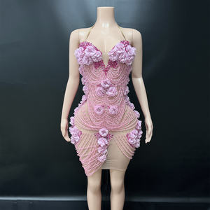 Novance Y5254-B vente en gros <span class=keywords><strong>de</strong></span> Chine <span class=keywords><strong>boutique</strong></span> mode fleurs en trois dimensions conception rose <span class=keywords><strong>robe</strong></span> <span class=keywords><strong>de</strong></span> <span class=keywords><strong>Cocktail</strong></span> strass perlé <span class=keywords><strong>robe</strong></span> <span class=keywords><strong>de</strong></span> soirée - Product Image 1