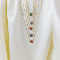 Collier EManco, collier luxueux avec pendentif entièrement serti de diamants, bijoux pour femmes, collier classique en acier inoxydable avec 12 pierres en zircon coloré