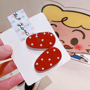 Flequillo creativo a juego con gotas de color Burdeos <span class=keywords><strong>en</strong></span> el pico de un pato con delicados <span class=keywords><strong>lunares</strong></span> geométricos pequeños clips ovalados para el cabello - Product Image 6