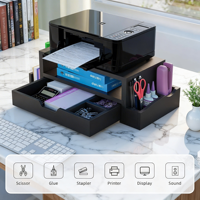 Support d'écran en bois et organisateur de bureau en bois avec tiroir et porte-stylo pour ordinateur portable, ordinateur, iMac, noir